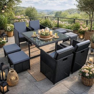 Sitzgruppe Gartenmöbel Set Rattanmöbel 8 Personen Polyrattan Gartenset Schwarz