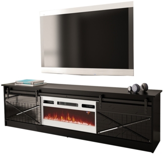 TV-Lowboard Otemna mit weiß Elektrischem Kamin (Farbe: Schwarz / Schwarz Hochglanz)