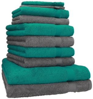 Betz Handtuch Set 10-TLG. Handtuch-Set Premium Farbe Smaragdgrün & Anthrazit, 100% Baumwolle (Set, 10-St)