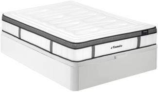 Vente-unique - Set aus Bettgestell mit Bettkasten + Matratze - 160 x 200 cm - Hybridmatratze - 7-Zonen-Taschenfederkern & Memory Schaum - Stärke 30 cm - Weiß - OLIANE von YSMÉE