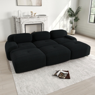 3-Sitzer-Sofa, Modulares mit 3 Hockern aus Cordstoff montagefreie Lieferung haustierfreundlich ultra-breite Armlehnen 32D hochelastische Polsterung für Wohnzimmer und Heimkino, Cordstoff, Black