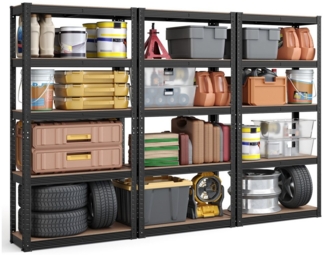 SONGMICS Schwerlastregal, 3er Set, Kellerregal, Lagerregal, 30 x 75 x 150 cm, Regal mit Stahlgestell, bis 650 kg belastbar, 5 verstellbare Ablagen, ZH2DE504023