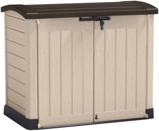 Dmora Gartenschrank Hinton, Gartenmöbel, Mehrzweck-Gartenschrank, Container für Balkon oder Garage, 146x82 h120 cm, Beige