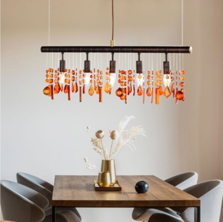 Hängeleuchte, Kristalle, Bernstein-braun, H 150 cm, AMELIA