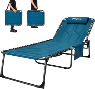 KingCamp Übergroße Sonnenliege Blau 5-Fach Verstellbar Gartenliege 200x68 cm