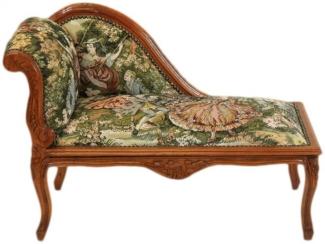 Casa Padrino Barock Kinder Chaiselongue Gobelin Muster / Mahagoni - Tron Barock Möbel