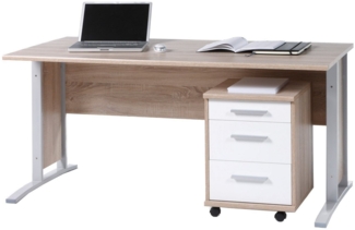 Schreibtisch >Clermont< in Sonoma-Eiche/Weiß aus Metall - 150x73x70cm (BxHxT)