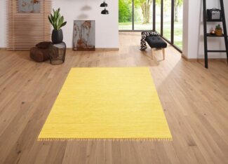 my home Teppich Paul, rechteckig, Höhe: 5 mm, Wendeteppich, Uni, handgewebt, mit Fransen, reine Baumwolle, Läufer