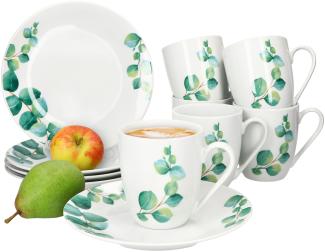 Eukalyptus 12tlg Frühstücksset Porzellan 6 Personen kleine Teller Becher Blatt