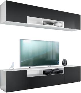 Vladon Wohnwand Mogan, Weiß matt/Schwarz matt - Moderne Anbauwand bestehend aus 2 TV-Boards (181 x 147 x 35 cm)