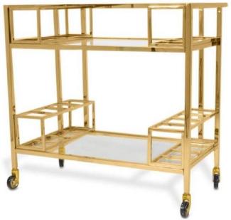 Casa Padrino Luxus Servierwagen Gold 80 x 48 x H. 77 cm - Edelstahl Trolley mit gehärteten Glasplatten - Hotel & Gastronomie Accessoires