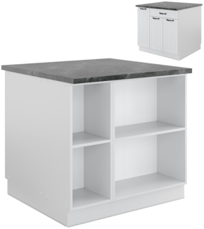 Kücheninsel Fame-Line Weiß Landhaus/Weiß 90 cm mit Schublade, ohne Arbeitsplatte Vicco