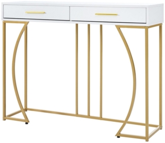 i@home Konsolentisch Sofatisch, Flurtisch mit 2 Schublade, 110 x 32 x 85 cm, Weiß/Gold (1-Set), Bis 60 kg belastbar, Leichter Luxus-Stil Beistelltisch