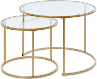 Jahnke SOL Coffee Set Couchtisch, Engineered Wood, Klarglas/Goldfarben, One Size