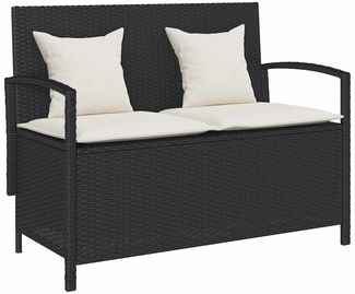 vidaXL Gartenbank mit Stauraum und Kissen Schwarz Poly Rattan 4104211