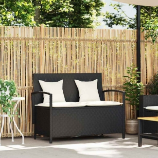 vidaXL Gartenbank mit Stauraum und Kissen Schwarz Poly Rattan 4104211