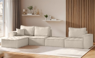 Ecksofa Modulsofa 4-teilig SANDE XL Stoff Alpine Beige Ottomane Links