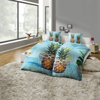 KiNZLER Partnerbettwäsche Partnerbettwäsche 4-teilig "Ananas", Microfaser, 4 teilig, Pflegeleicht