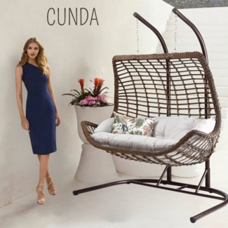 Capri Swing Gartenschaukel Rattan Hängesessel mit Gestell Hängeschaukel Cunda Hellbraun