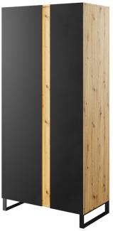 Kleiderschrank "Mono" Drehtürenschrank 90cm eiche evoke schwarz MDF grifflos