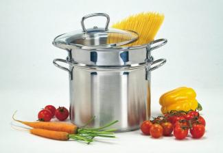 KARL KRÜGER Spaghettitopf mit Glasdeckel 6,5 l Ø24cm Edelstahl 3teilig