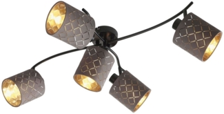casa NOVA Deckenleuchte DARA, Schwarz, Braun, Metall, 5-flammig, ohne Leuchtmittel, Breite 90 cm