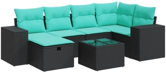 vidaXL 7-tlg. Garten-Sofagarnitur mit Kissen Schwarz Poly Rattan 3325693
