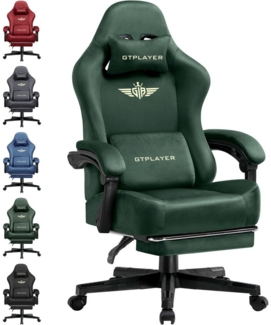 GTPLAYER Gaming-Stuhl aus Stoff mit Taschenfederkissen großer hoher Gamer Stuhl, 150KG (Gaming Chair mit hoher Rückenlehne und Fußstütze), Bürostuhl Gaming Sessel Gepolstert für Jugendliche und Erwachsene