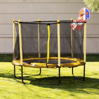 Chipolino Kindertrampolin Sporty 140cm Basketballkorb Leiter Federabdeckung gelb