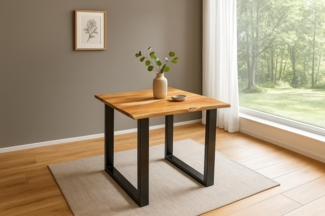 Esstisch Baumkante massiv Akazie naturfarben 80 x 80 schwarz QUINN 71204003