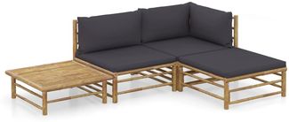 vidaXL 4-tlg. Garten-Lounge-Set mit Dunkelgrauen Kissen Bambus 3058190