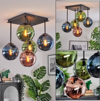 hofstein Deckenleuchte Deckenlampe aus Metall/Glas in Schwarz/Blau/Grün/Kupferfarben, Deckenleuchte im Retro/Vintage-Design (Schirm Ø 15 cm), 5 x E14