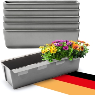 BigDean 6er Set Paletten Blumenkästen - Einsatz - mit Hängesystem zum Einhängen - 37cm beton-grau - Pflanzkasten für Europalette Balkonkasten Blumentopf - aus recyceltem PP-Kunststoff