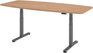 bümö Konferenztisch elektrisch höhenverstellbar 220x103 in Nussbaum, Gestell: Graphit - elektrischer Besprechungstisch oval mit Memoryfunktion höhenverstellbarer Meetingtisch, XDSM22-N-G