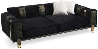 Casa Padrino Luxus Wohnzimmer Sofa mit verstellbarer Rückenlehne Schwarz / Gold 223x93 x H. 76 cm