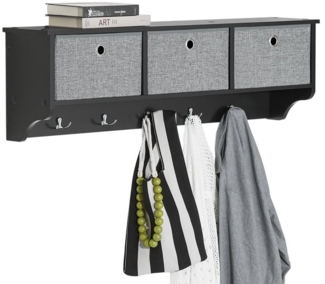 SoBuy Wandgarderobe FRG282, Flurgarderobe Kleiderhaken Hängeregal mit 3 Körben und 5 Haken