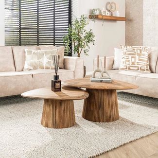 LEVEN Lifestyle Couchtisch 2´er Set RON aus Mangoholz dreieckige Form (2-St, 2´er Set)