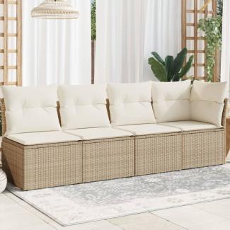 vidaXL Gartensofa mit Kissen 4-Sitzer Beige Poly Rattan