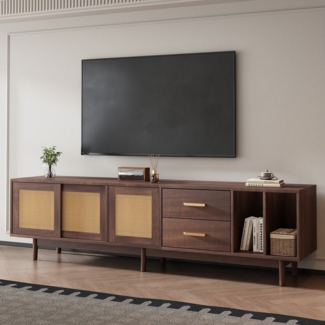 Merax Lowboard Rattan Fernsehtisch (1 St), TV-Schrank mit Rattan-Schiebetüren,Schubladen & 6 Holzbeinen,B:190cm
