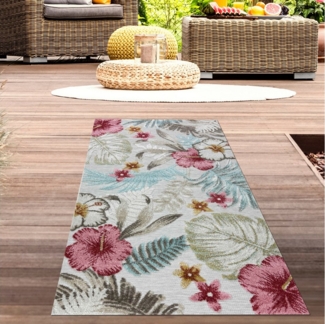 Carpetia Teppich In- & Outdoor Teppich Blumen Muster mit 3d-Effekt in Türkis Bunt, rechteckig