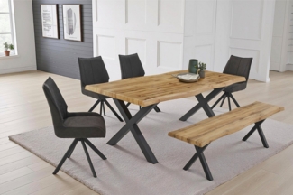 Jockenhöfer Gruppe Essgruppe Marlon, Sitzgruppe, (Set, 6-tlg, Tisch, Bank und 4 Stühle), Tischplatte und Bank Wildeiche, Stuhl anthrazit