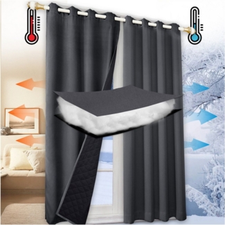 Jibenhome Vorhang Schlafzimmer Vorhänge Blickdicht, Thermogardinen Kälteschutz, (2 St), Winter Verdunklungsvorhänge Ösen Thermal Wärmeisolierend