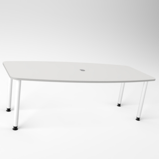 Rheinland Möbel Konferenztisch KONTI 220x103 cm – ovaler Besprechungstisch in Nussbaum mit weißen Rundrohrfüßen & Kabelauslass, Meetingtisch für 6–8 Personen, moderner XXL-Tisch fürs Büro & Besprechungsraum