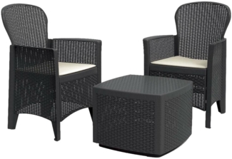 Dmora Outdoor-Lounge-Set Anny, Gartengarnitur mit 2 Sesseln und 1 Containertisch, Sitzecke in Rattan-Optik, 100 % Made in Italy, Anthrazit