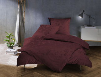 Bettwaesche-mit-Stil Mako Satin Jacquard Damast Bettwäsche Zoé Rose – bordeaux rot – Garnitur 240x220 + 2x 80x80 cm