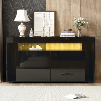 TavilaEcon Kommode LED-Hochglanz-Sideboard mit 6 großen Schubladen (1 St), mit Platte aus gehärtetem Glas und großem Stauraum