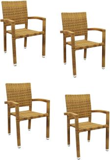 4x KONWAY® PORTO Stapelsessel Tabaco Premium Polyrattan Garten Sessel Stuhl Set