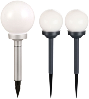 3er Set LED Solarleuchten, Kugel weiß, Erdspieß, D 10/15 cm