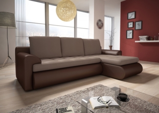Ecksofa Santi mit schmutzabweisender Stoff - Polsterecke L-Form, Schlafsofa mit Bettkasten, Sofa mit Schlaffunktion, Couch (Braun + Beige (Madryt 128 + Trinity 05), Ecksofa Rechts)