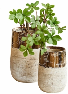 Mirabeau Übertopf Vase 2er Set Hafira beige/bronze